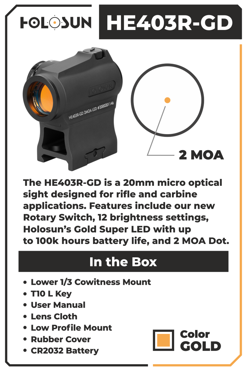 HOLOSUN Micro Gold Circle Dot/Rotary Switch HE403R-GD Sight, Black with Wearable4U Bundle