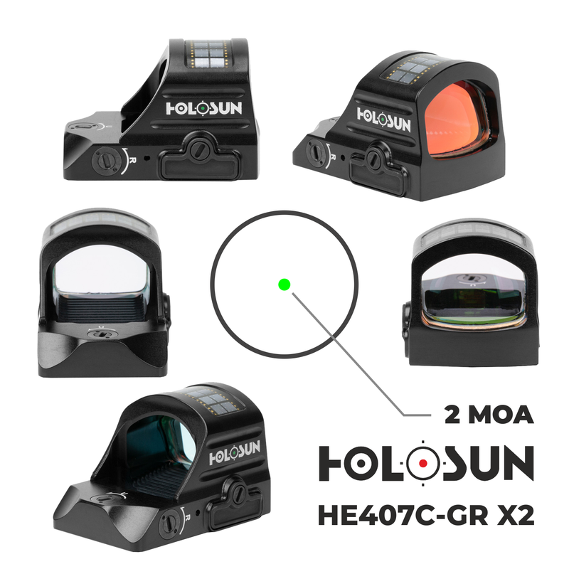 Holosun Elite Green Dot Only Reticle Sight HE407C-GR X2 with Wearable4U Lens Cleaning Pen, Extra CR1632 Battery and W4U Lens Cleaning Cloth Bundle