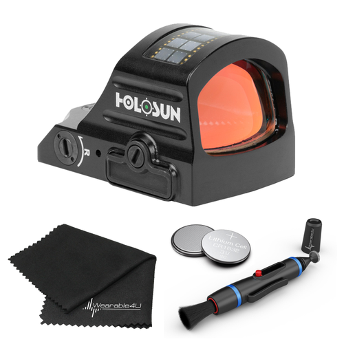 Holosun Elite Green Dot Only Reticle Sight HE407C-GR X2 with Wearable4U Lens Cleaning Pen, Extra CR1632 Battery and W4U Lens Cleaning Cloth Bundle
