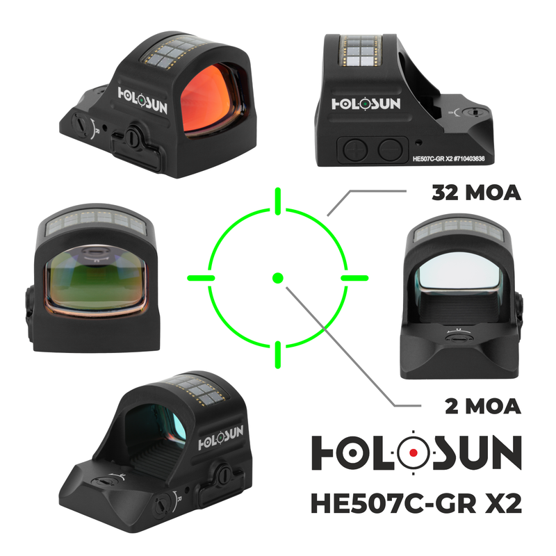Holosun Elite Green Dot Sight HE507C-GR X2 with Wearable4U Lens Cleaning Pen, Extra CR1632 Battery and W4U Lens Cleaning Cloth Bundle