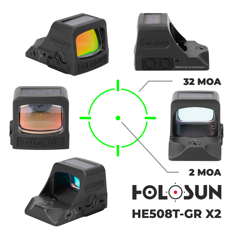 HOLOSUN Elite Green Dot Sight HE508T-GR X2 with Wearable4U Lens Cleaning Pen, Extra CR1632 Battery and W4U Lens Cleaning Cloth Bundle