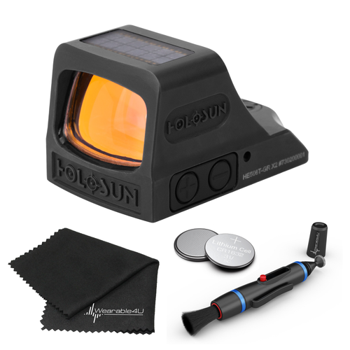 HOLOSUN Elite Green Dot Sight HE508T-GR X2 with Wearable4U Lens Cleaning Pen, Extra CR1632 Battery and W4U Lens Cleaning Cloth Bundle