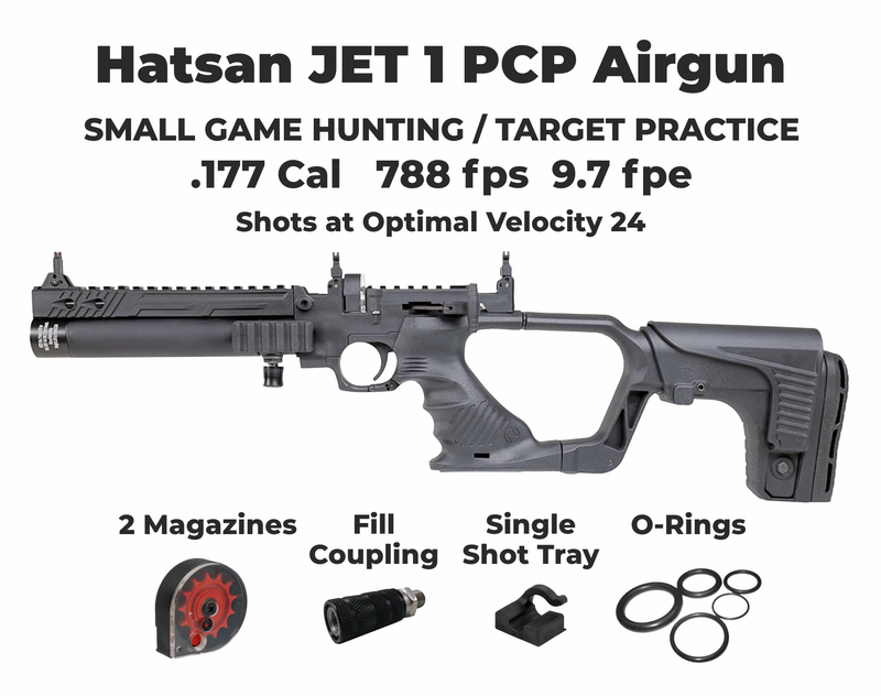 HATSAN Jet 1 / Jet 2 PCP AirGun, Air Pistol Converts to Pellet Air Rifle, Black (up to 788 fps, up to 16.5 fpe)