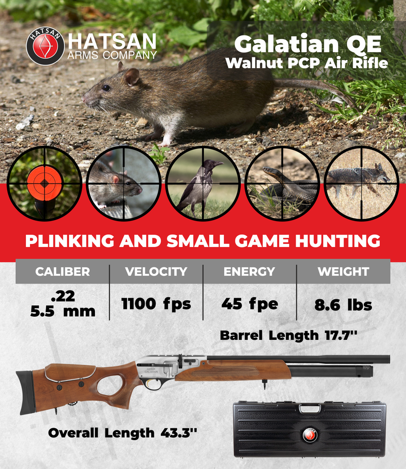 Hatsan Galatian Walnut QE Air Rifle with Targets and Lead Pellets Bundle