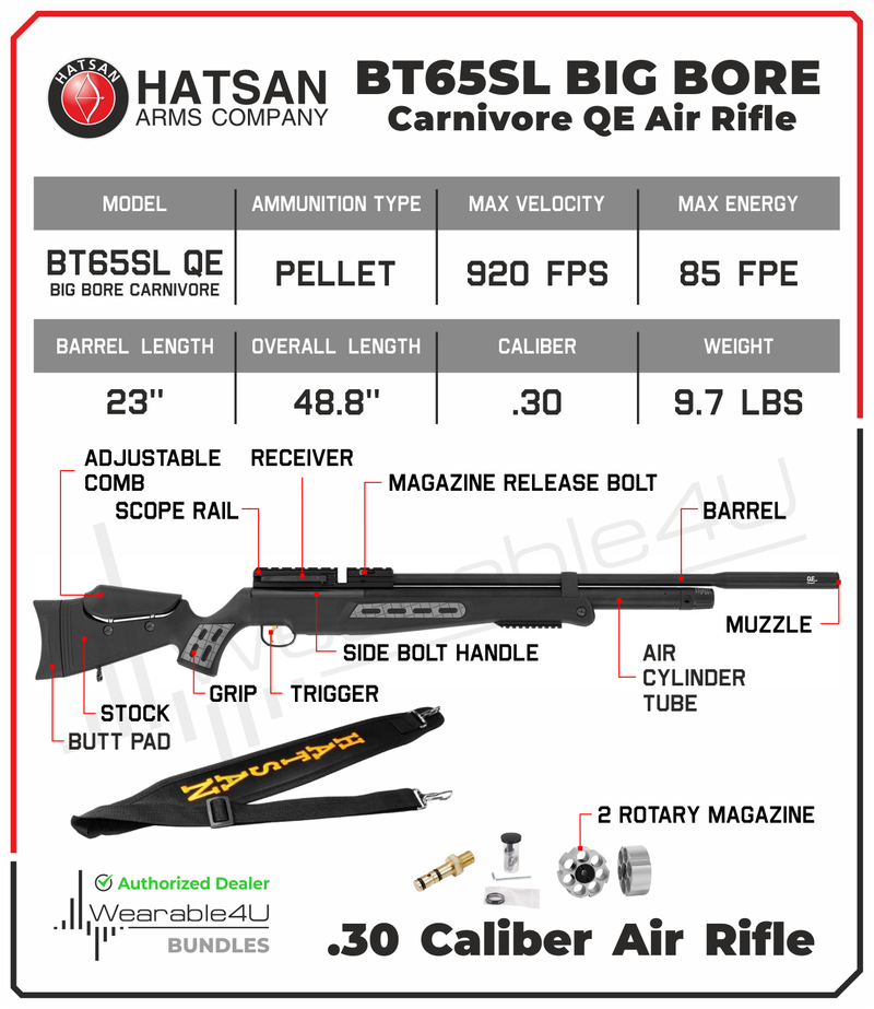 Hatsan BT65SL Quiet Energy Big Bore Carnivore .30 Caliber PCP Air Rifle