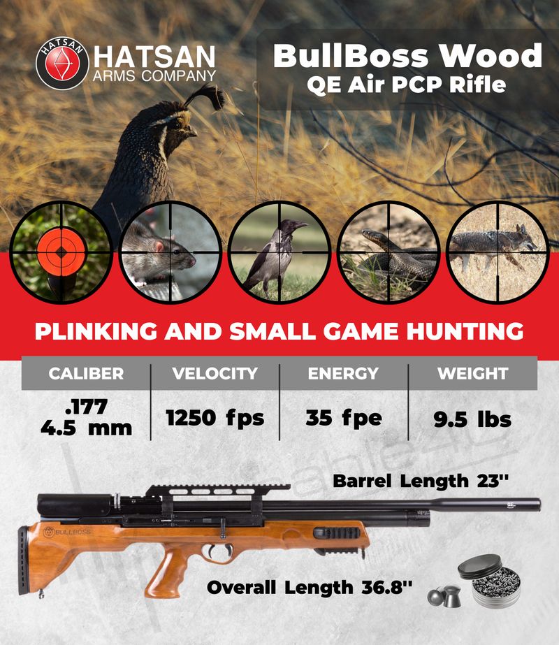 Hatsan BullBoss Wood Air Rifle with Included Wearable4U 100x Paper Targets and Lead Pellets Bundle