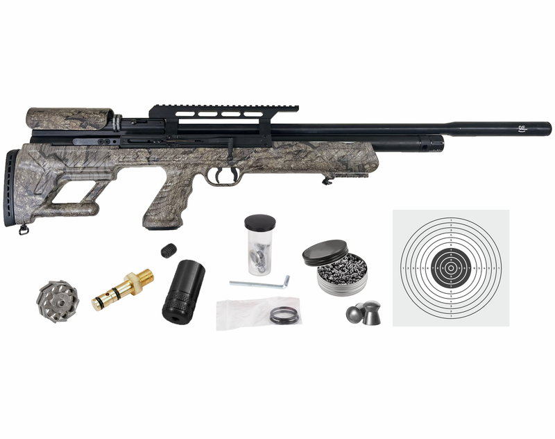 Hatsan BullBoss (Camo Timber) QE .22 Caliber PCP (pre-charged pneumatic) Side-lever Air Rifle with included Bundle