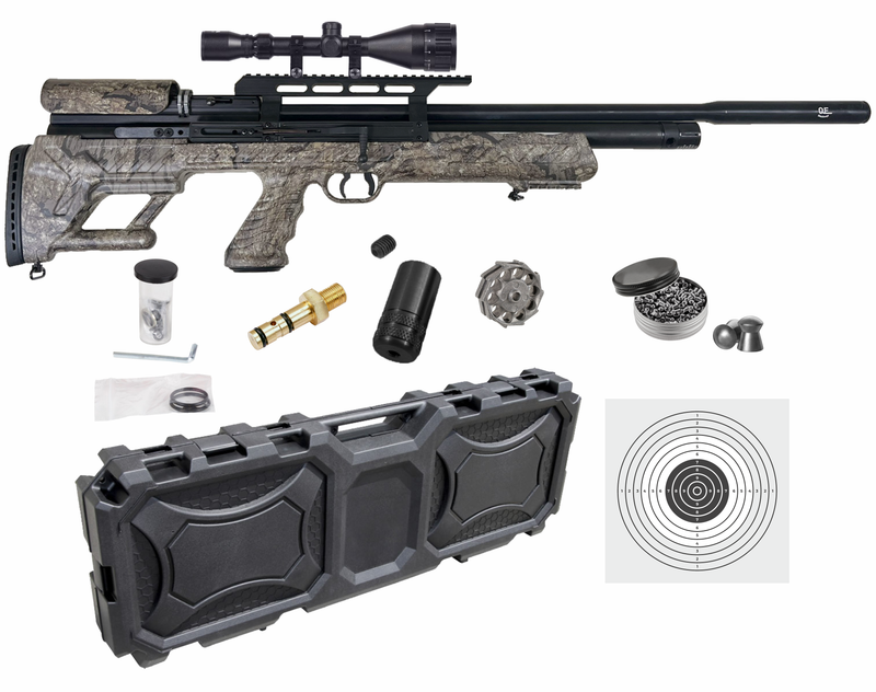 Hatsan BullBoss (Camo Timber) QE .22 Caliber PCP (pre-charged pneumatic) Side-lever Air Rifle with included Bundle