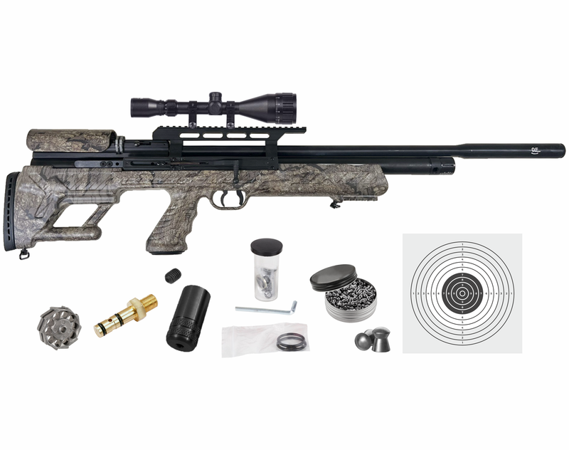 Hatsan BullBoss (Camo Timber) QE .22 Caliber PCP (pre-charged pneumatic) Side-lever Air Rifle with included Bundle
