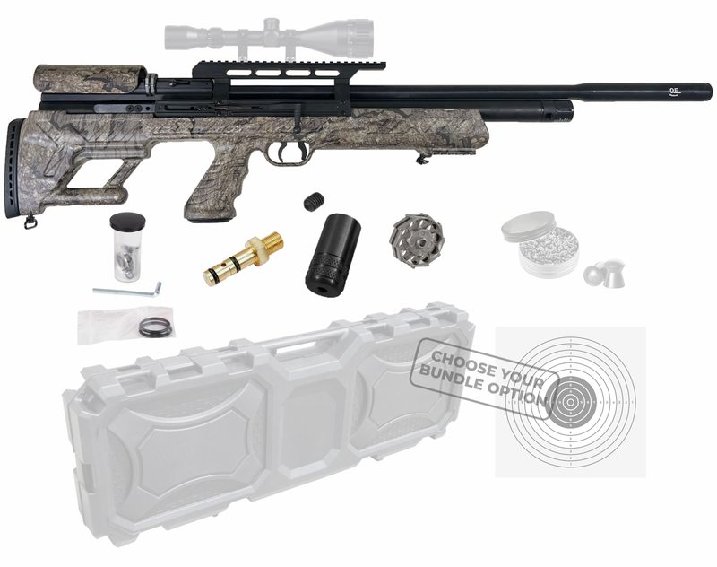 Hatsan BullBoss (Camo Timber) QE .22 Caliber PCP (pre-charged pneumatic) Side-lever Air Rifle with included Bundle