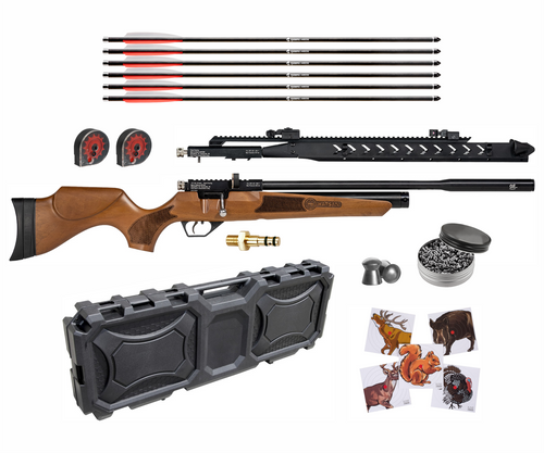 Hatsan Hydra QuietEnergy PCP Bolt-Action Air Rifle with Added Arrow Barrel and Hawk-i 6 Arrows, Hard Case, Targets, Pellets Wearable4U Ultimate Bundle