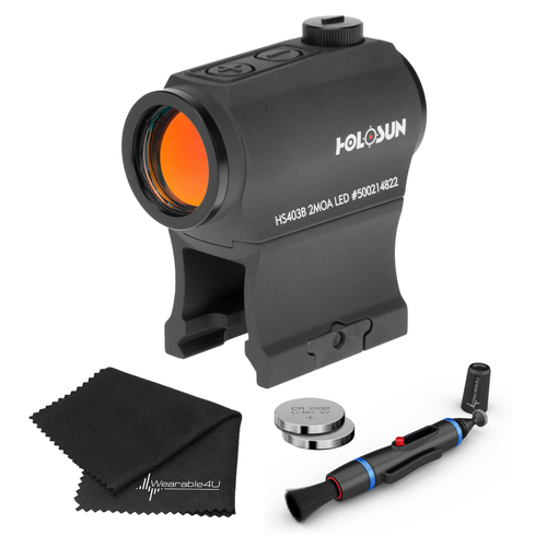 Holosun HS403B Micro Red Dot Optic (2 MOA) Sight with Extra CR2032 Battery and Wearable4U Lens Cleaning Pen and Cloth Bundle