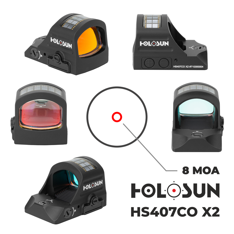 Holosun 8 MOA Ring Reticle Red Dot Sight HS407CO X2 with Wearable4U Lens Cleaning Pen, Extra CR1632 Battery and W4U Lens Cleaning Cloth Bundle