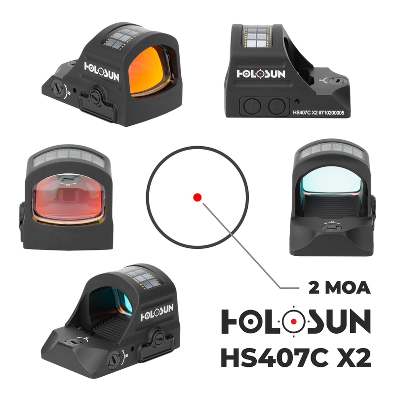 Holosun Classic Red Dot Only Reticle Sight HS407C X2 with Wearable4U Lens Cleaning Pen, Extra CR1632 Battery and W4U Lens Cleaning Cloth Bundle