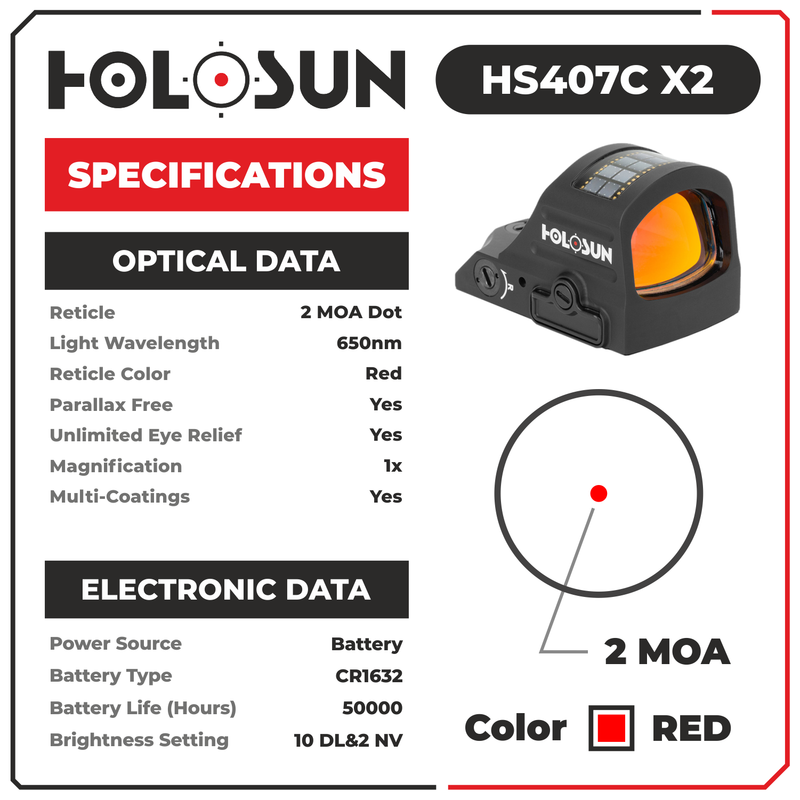 Holosun Classic Red Dot Only Reticle Sight HS407C X2
