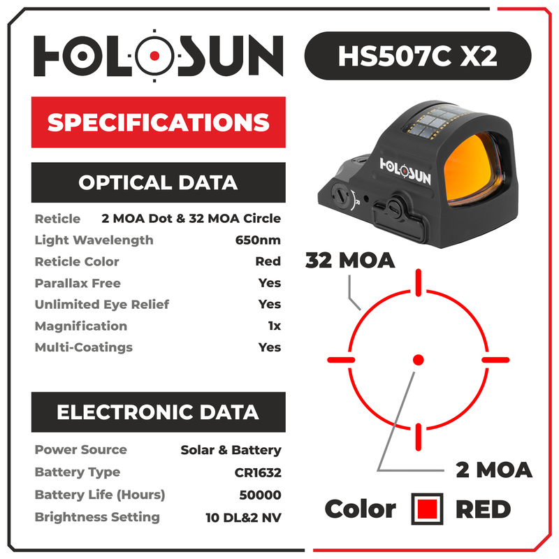 Holosun Classic Open Reflex Optical Red Dot Sight HS507C X2