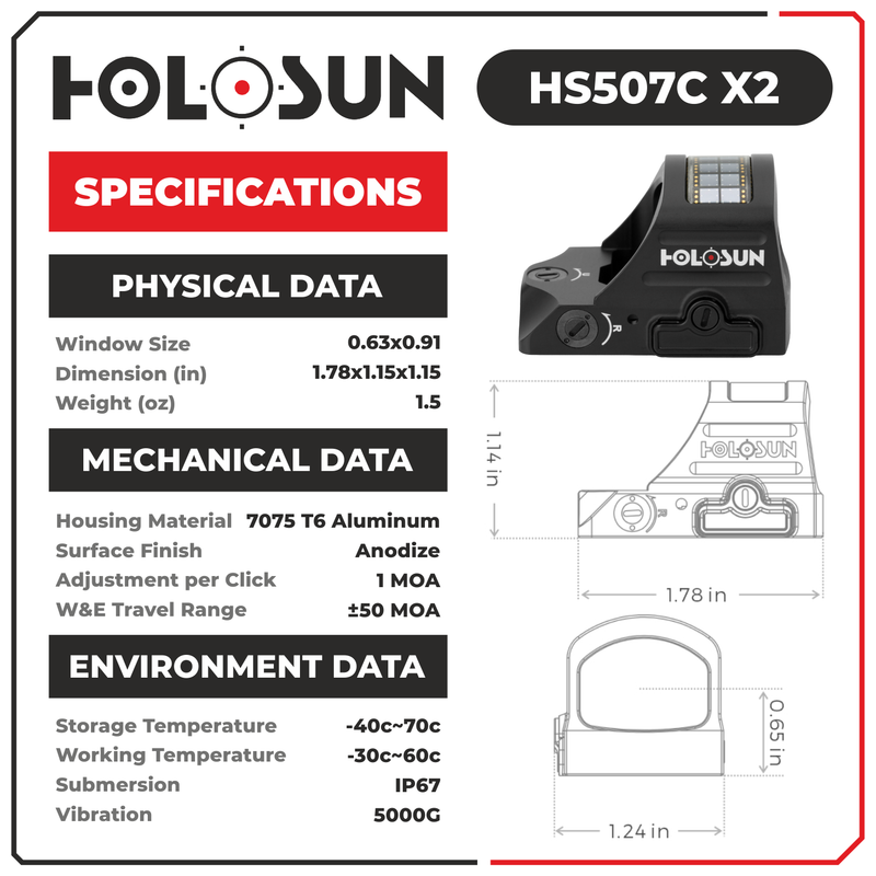 Holosun Open Reflex Optical Red Dot Sight HS507C X2 with Wearable4U Bundle