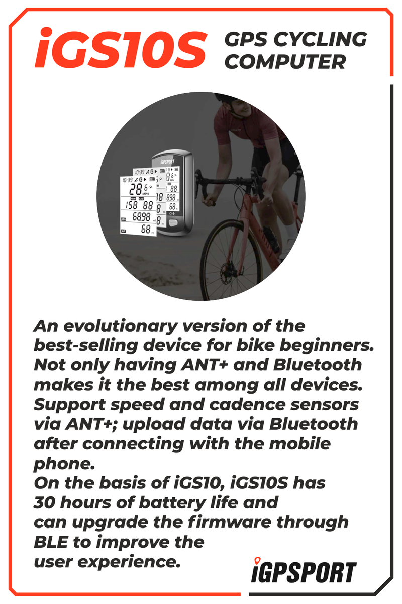 iGPSPORT iGS10S GPS Bluetooth/ANT+ Cycling Computer with HR60 Heart Rate, M80 Mount, SPD70 Speed and CAD70 Cadence Sensors and Bike Multi-Tool Bundle