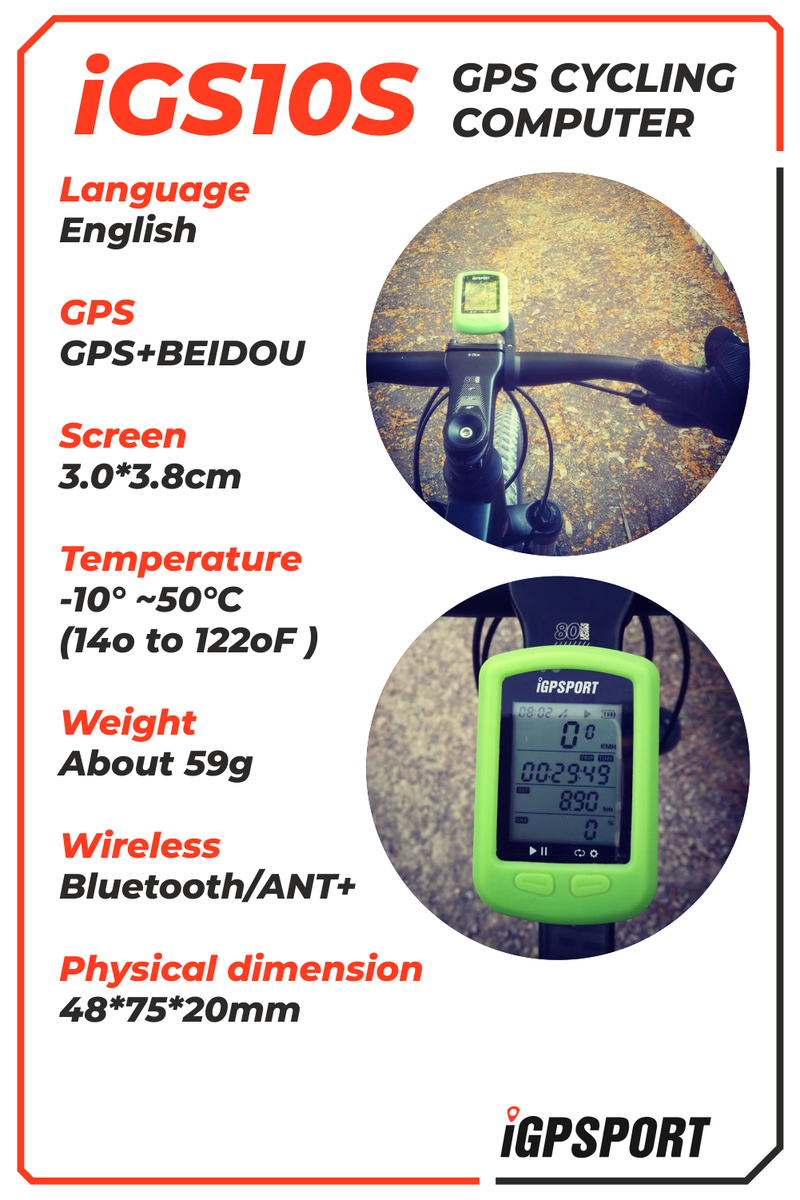 iGPSPORT iGS10S GPS Bluetooth/ANT+ Cycling Computer with HR60 Heart Rate, M80 Mount, SPD70 Speed and CAD70 Cadence Sensors and Bike Multi-Tool Bundle