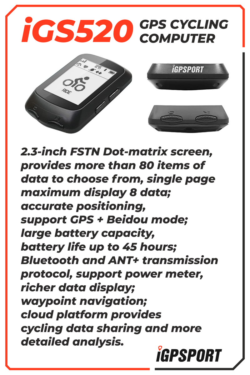 iGPSPORT iGS520 GPS Cycling Computer with Wearable4U Bundle