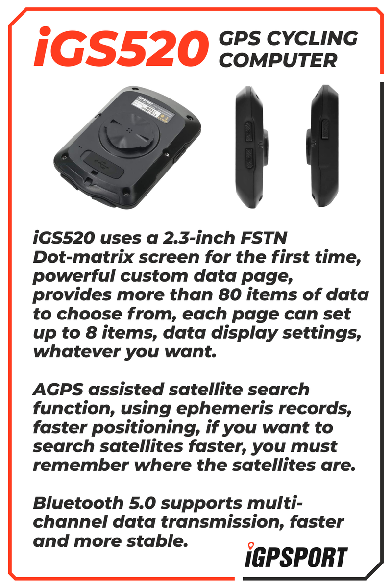 iGPSPORT iGS520 GPS Cycling Computer with Wearable4U Bundle