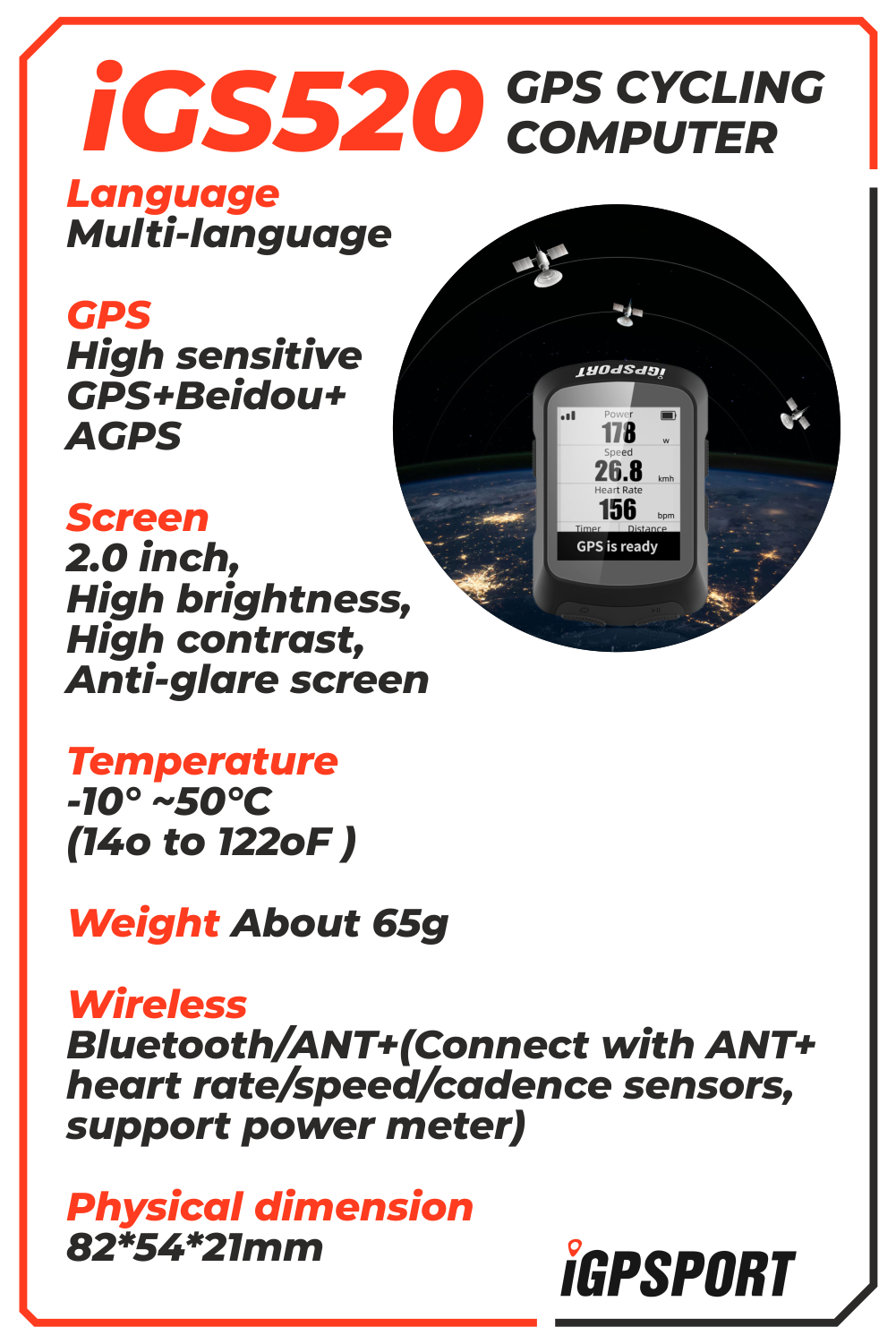 iGPSPORT iGS520 GPS Cycling Computer with Wearable4U Bundle