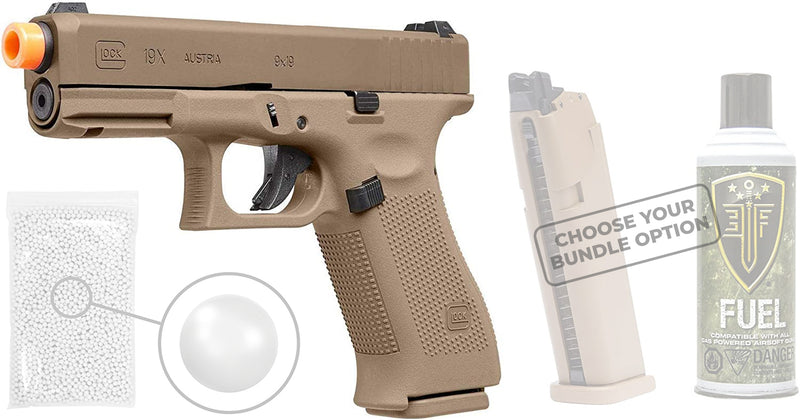 Umarex Glock G19X GBB Coyote Tan Green Gas Blowback Airsoft Pistol (2276328) with included Bundle