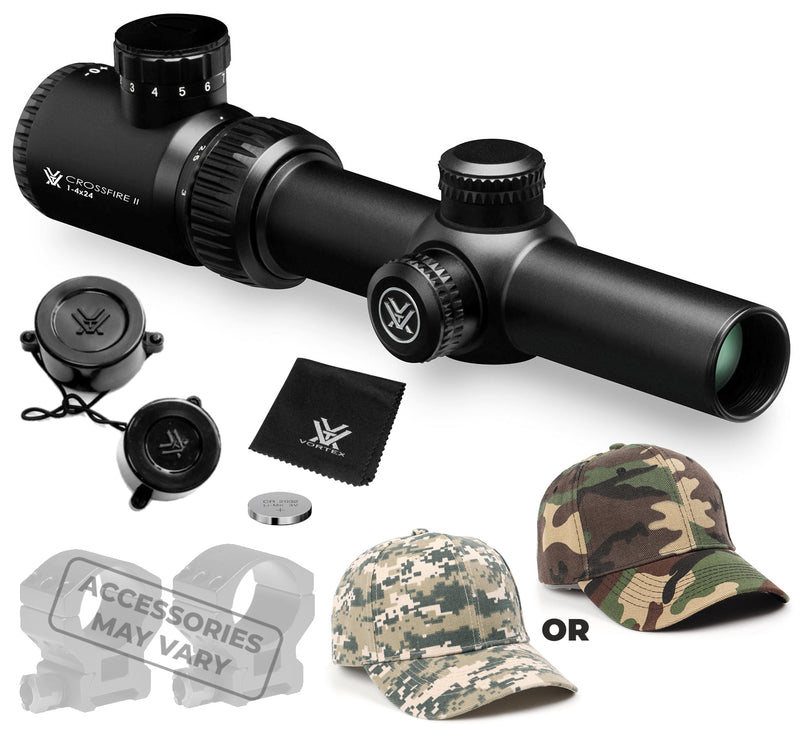 Vortex Optics Crossfire II 1-4x24 SFP Riflescope, V-Brite Illuminated Reticle (MOA), 30mm Tube with Wearable4U Bundle