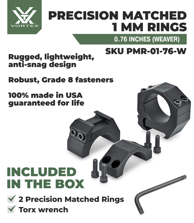 Vortex Optics Precision Matched Weaver and Picatinny 1 Inch Height 0.76 inches Low Rings Set with Free Hat Bundle