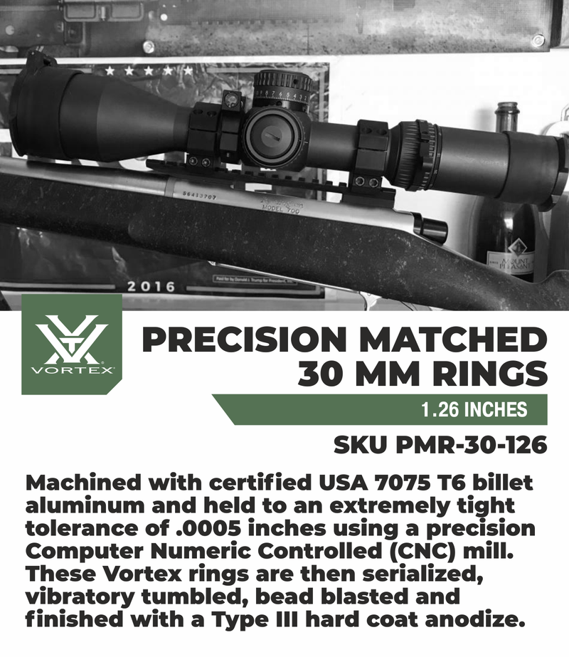 Vortex Optics Precision Match 30mm Rings Set High 1.26 in with Free Hat Bundle