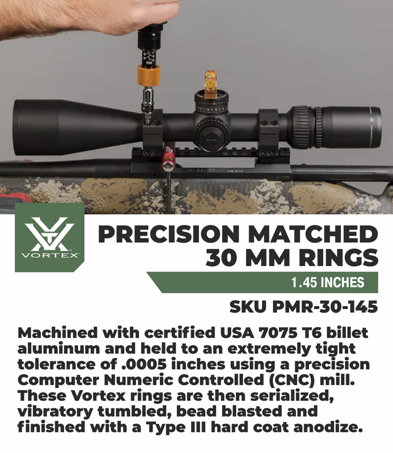 Vortex Optics Precision Match 30mm Rings Set Med 1.45 in with Free Hat Bundle