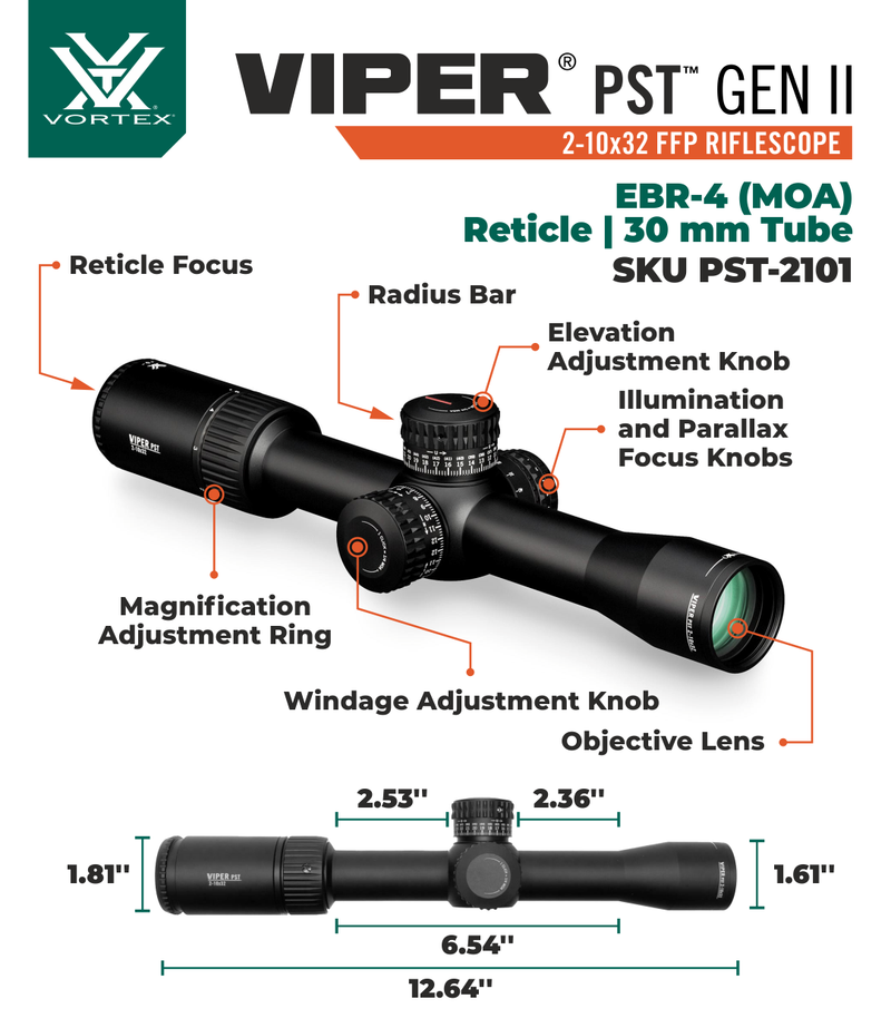 Vortex Optics Viper PST GII 2-10x32 EBR-4 MOA Riflescope with Wearable4U Bundle
