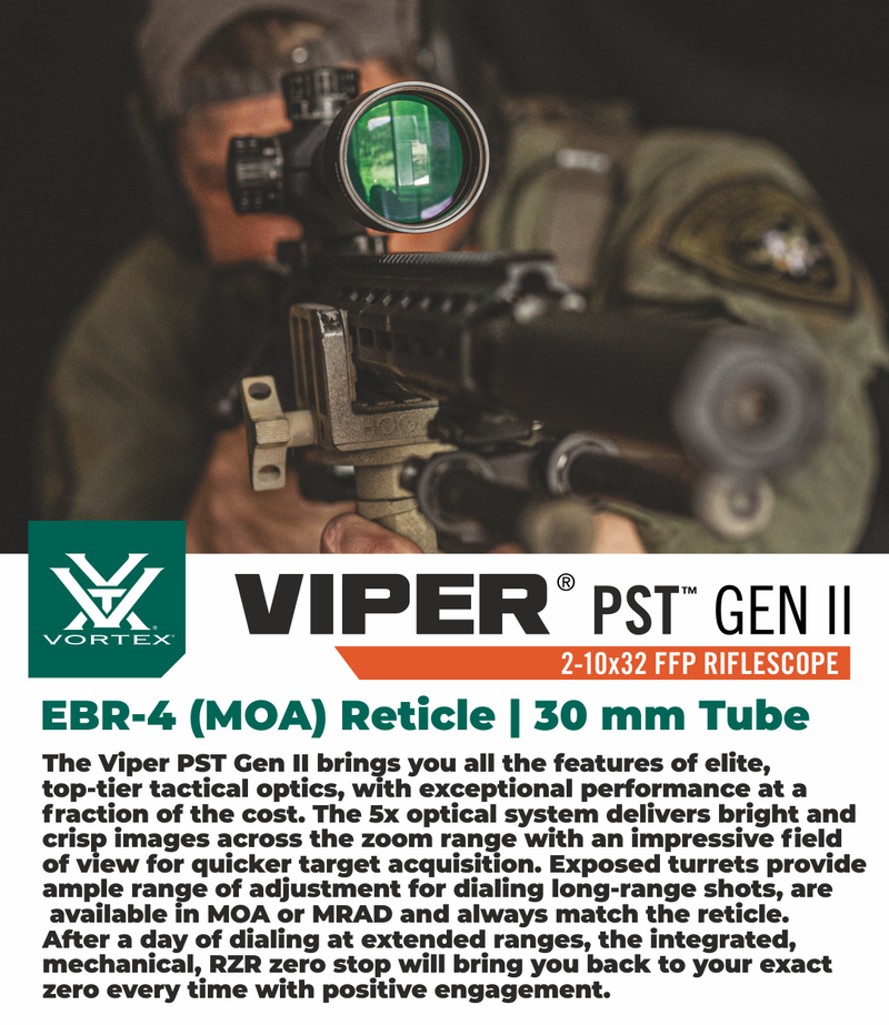 Vortex Optics Viper PST GII 2-10x32 EBR-4 MOA Riflescope with Wearable4U Bundle