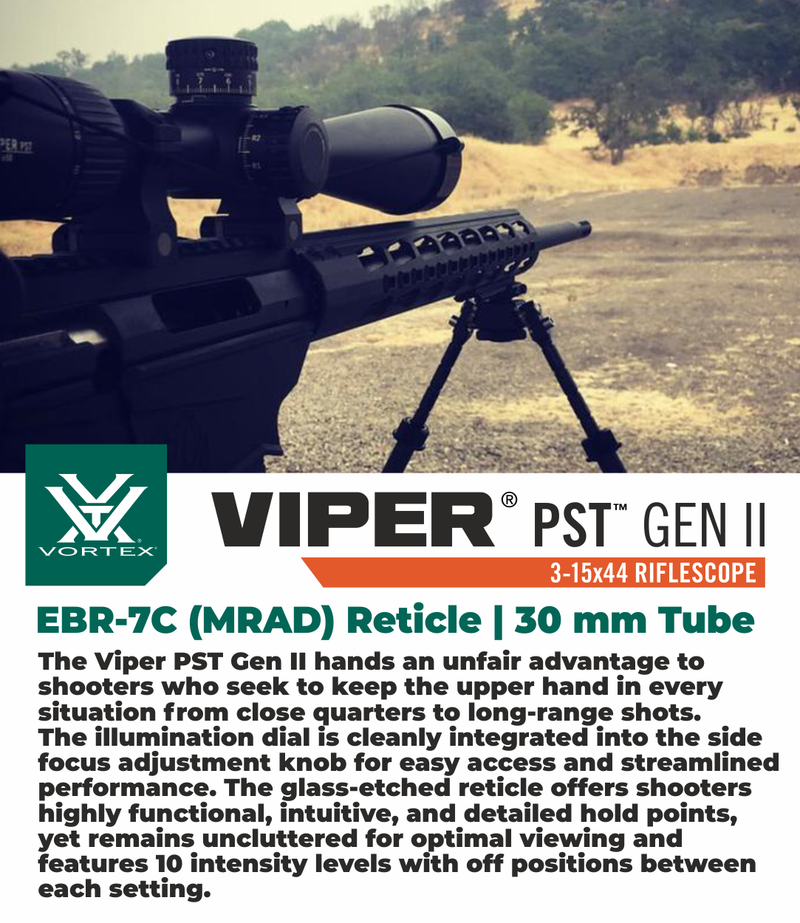 Vortex Optics Viper PST Gen II 5-25x50 FFP Riflescope EBR-7C with Rings