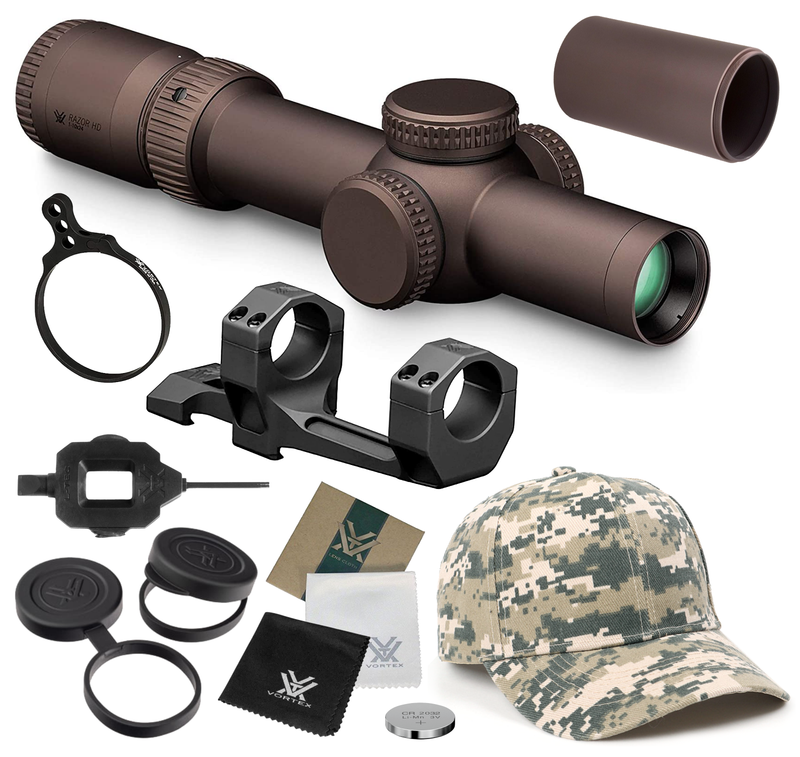 Vortex Optics Razor HD Gen III 1-10x24 FFP EBR-9 34mm Tube Riflescope with Mount and Hat Bundle Bundle