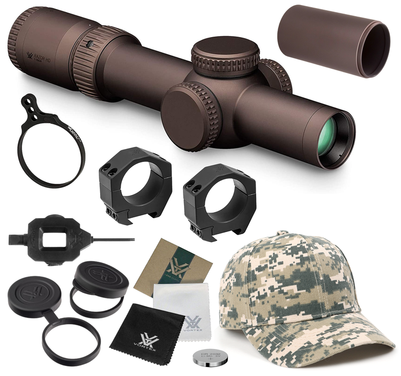 Vortex Optics Razor HD Gen III 1-10x24 FFP EBR-9 34mm Tube Riflescope with Mount and Hat Bundle Bundle