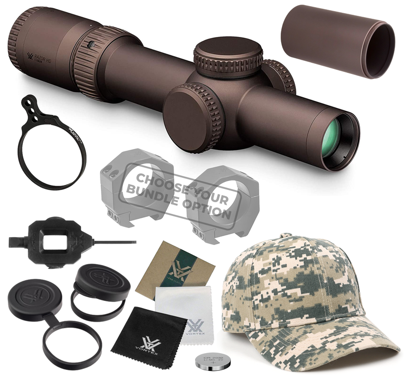 Vortex Optics Razor HD Gen III 1-10x24 FFP EBR-9 34mm Tube Riflescope with Mount and Hat Bundle Bundle