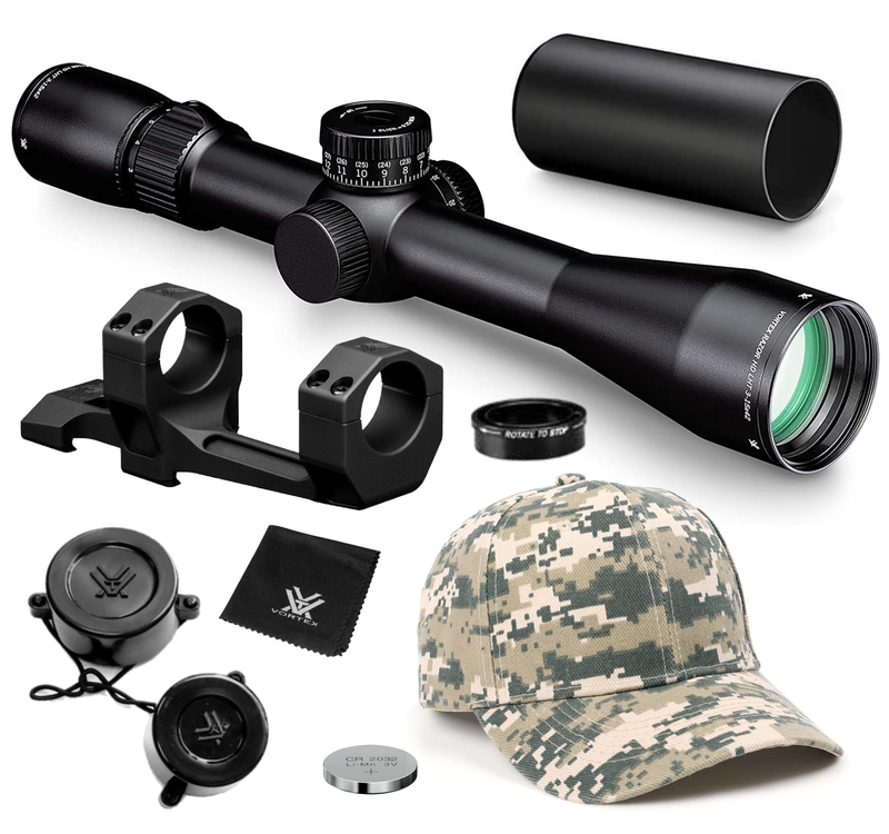 Vortex Optics Razor HD LHT 3-15x42 SFP HSR-5i (MOA) Reticle 30 mm Tube Riflescope with Mount and Hat Bundle