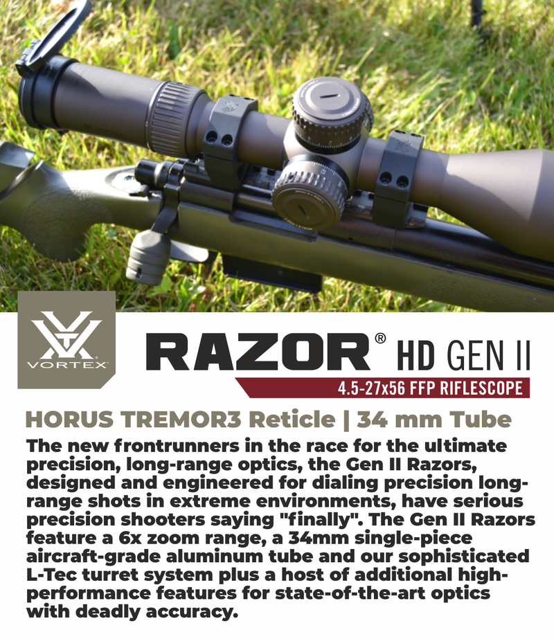 Vortex Optics Razor HD Gen II 4.5-27x56 FFP Riflescope HORUS TREMOR3 Reticle with Rings Bundle