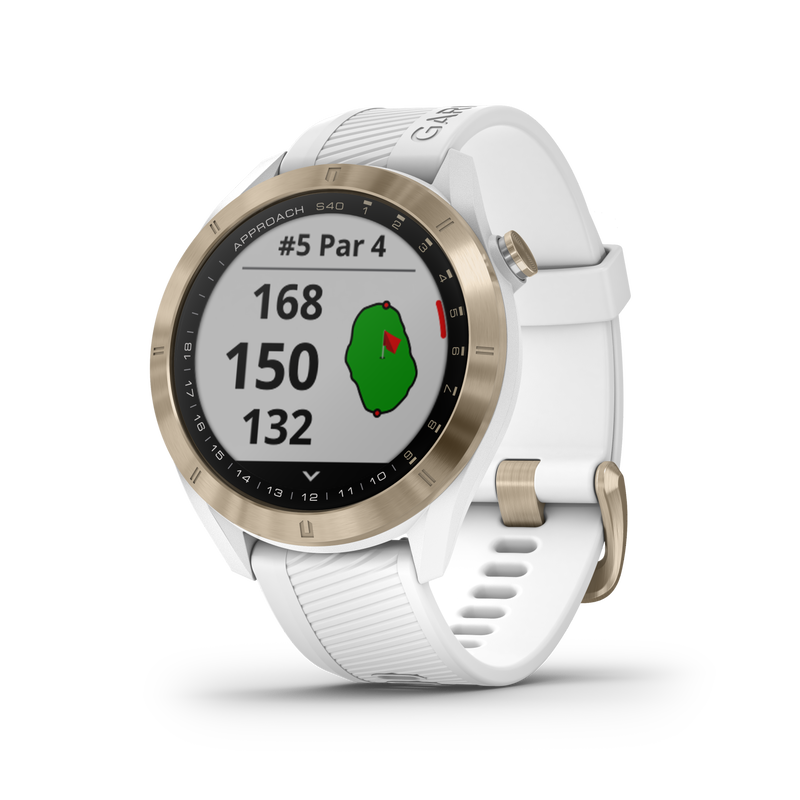 Garmin Approach S40 GPS Golf Smartwatch with Included Wearable4U Golf Tools Kit Bundle (Light Gold with White Band)