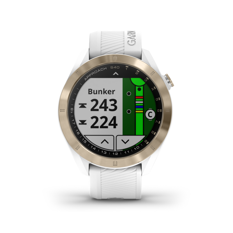 Garmin Approach S40 GPS Golf Smartwatch with Included Wearable4U Golf Tools Kit Bundle (Light Gold with White Band)