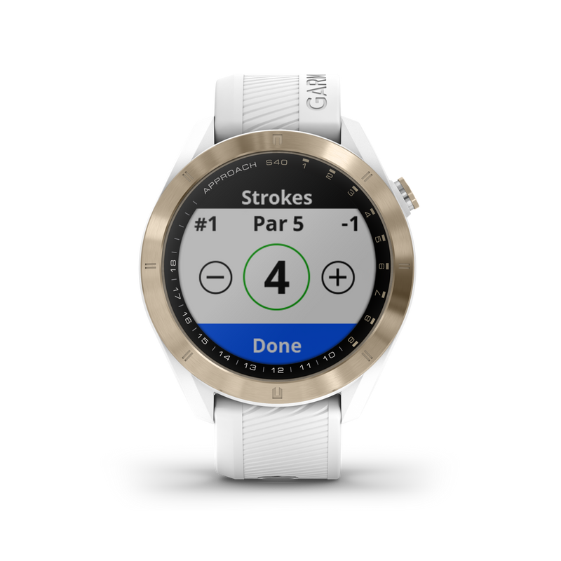 Garmin Approach S40 GPS Golf Smartwatch with Included Wearable4U Golf Tools Kit Bundle (Light Gold with White Band)