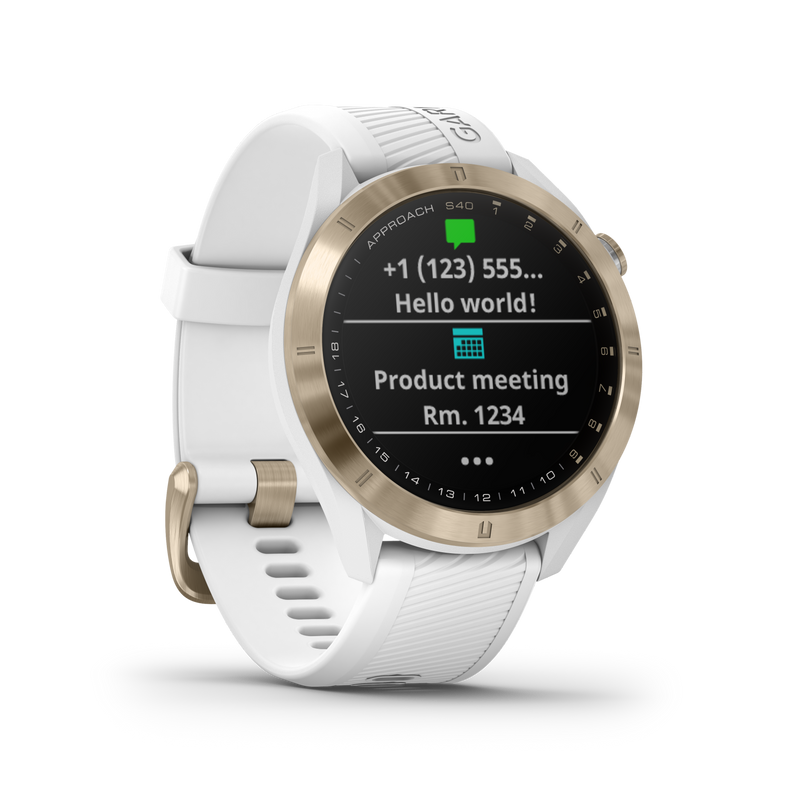 Garmin Approach S40 GPS Golf Smartwatch with Included Wearable4U Golf Tools Kit Bundle (Light Gold with White Band)