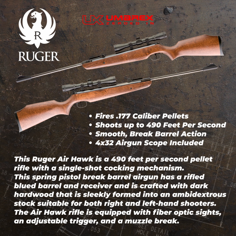 Ruger Air Hawk 490 FPS .177 Pellet Air Rifle with Scope by Umarex Airguns