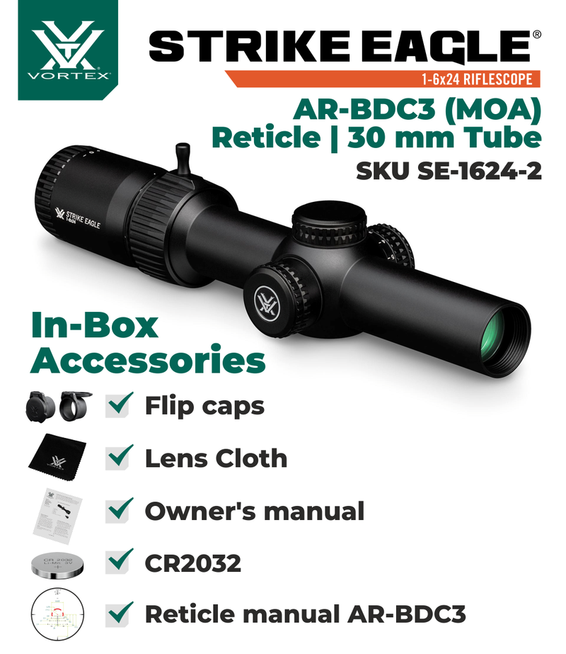 Vortex Optics Strike Eagle 1-6x24 BDC3 Riflescope with Hat