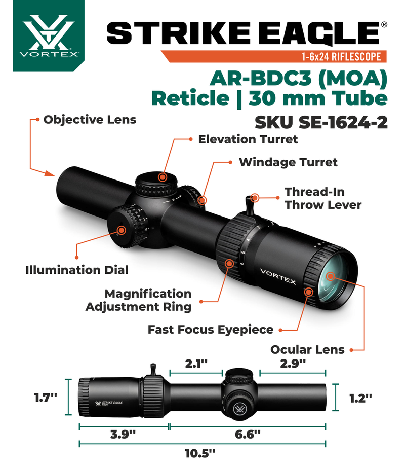 Vortex Optics Strike Eagle 1-6x24 BDC3 Riflescope with Hat
