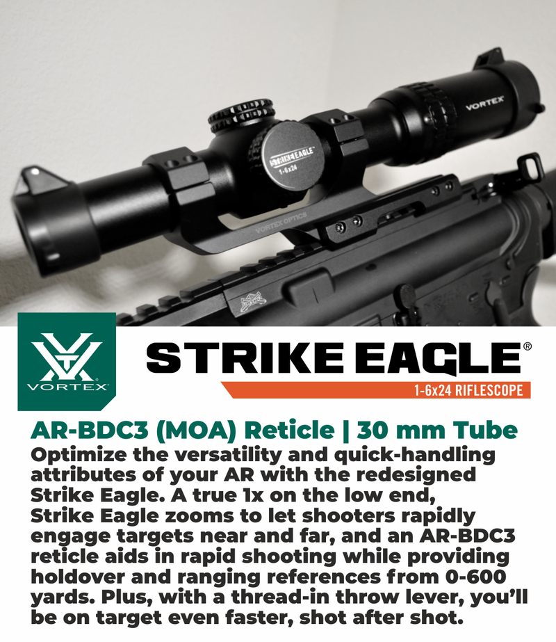 Vortex Optics Strike Eagle 1-6x24 SFP BDC3 (MOA), 30mm Tube Riflescope with Wearable4U Bundle