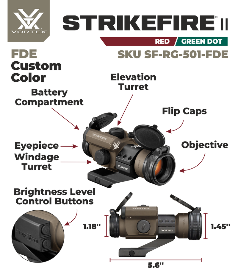 Vortex StrikeFire II Red/Green Dot scope with Vortex VMX-3T Magnifier | built in flip mount and Hat Bundle, FDE
