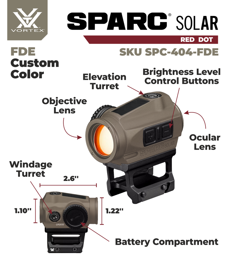 Vortex Optics SPARC Solar Red Dot Sight 2 MOA FDE - Customized Item
