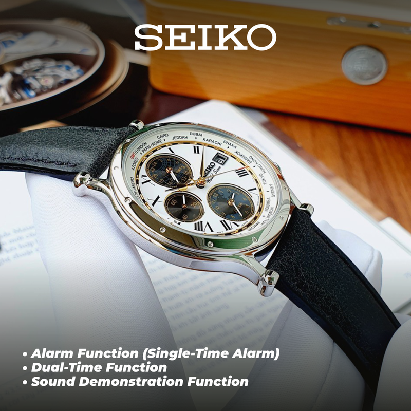 Seiko Men's Essentials Stainless Steel Japanese Quartz With Black Leather Calfskin Strap Watch